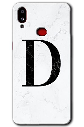 Galaxy A10s Kılıf HD Desen Baskılı Arka Kapak - Beyaz Mermer Desenli D Harfi 