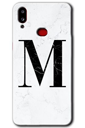 Galaxy A10s Kılıf HD Desen Baskılı Arka Kapak - Beyaz Mermer Desenli M Harfi 