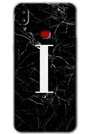 Galaxy A10s Kılıf HD Desen Baskılı Arka Kapak - Siyah Mermer Desenli I Harfi 