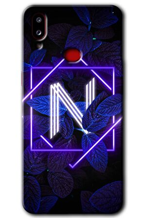 Galaxy A10s Kılıf HD Desen Baskılı Arka Kapak - Dark Neon Yaprak N Harfi 