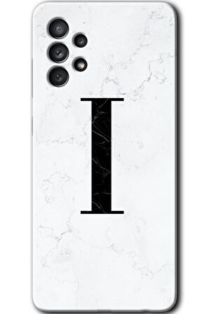 Galaxy A13 Kılıf HD Desen Baskılı Arka Kapak - Beyaz Mermer Desenli I Harfi 