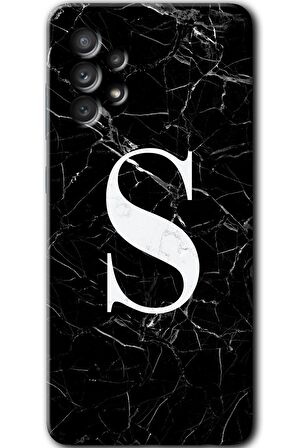 Galaxy A13 Kılıf HD Desen Baskılı Arka Kapak - Siyah Mermer Desenli S Harfi 