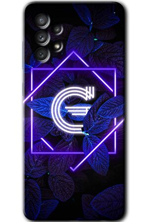 Galaxy A13 Kılıf HD Desen Baskılı Arka Kapak - Dark Neon Yaprak G Harfi 