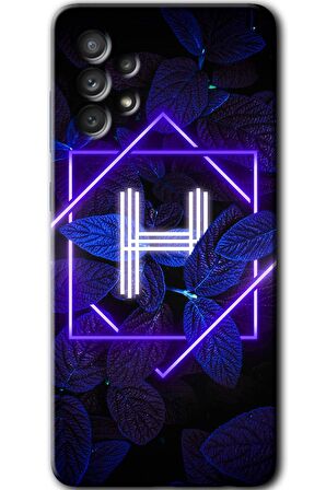 Galaxy A13 Kılıf HD Desen Baskılı Arka Kapak - Dark Neon Yaprak H Harfi 