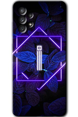 Galaxy A13 Kılıf HD Desen Baskılı Arka Kapak - Dark Neon Yaprak İ Harfi 
