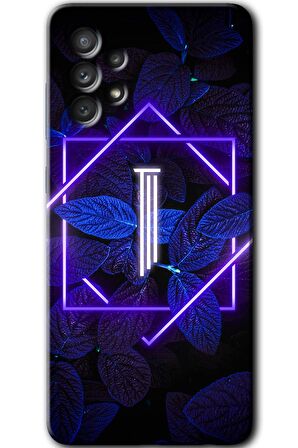 Galaxy A13 Kılıf HD Desen Baskılı Arka Kapak - Dark Neon Yaprak I Harfi 
