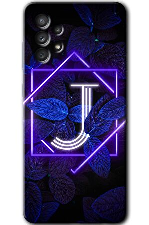 Galaxy A13 Kılıf HD Desen Baskılı Arka Kapak - Dark Neon Yaprak J Harfi 