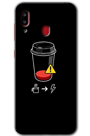 Galaxy A20 Kılıf HD Desen Baskılı Arka Kapak - Coffee Battery 