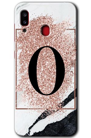 Galaxy A20 Kılıf HD Desen Baskılı Arka Kapak - Pembe Mermer Desenli O Harfi 