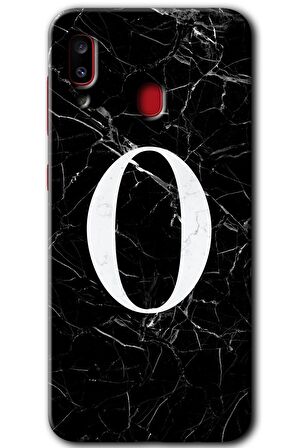 Galaxy A20 Kılıf HD Desen Baskılı Arka Kapak - Siyah Mermer Desenli O Harfi 