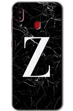 Galaxy A20 Kılıf HD Desen Baskılı Arka Kapak - Siyah Mermer Desenli Z Harfi 