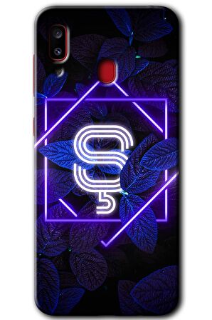 Galaxy A20 Kılıf HD Desen Baskılı Arka Kapak - Dark Neon Yaprak Ş Harfi 