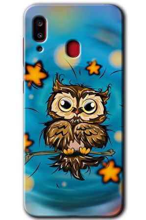 Galaxy A20 Kılıf HD Desen Baskılı Arka Kapak - Owl Bird Stars 