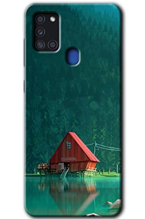 Galaxy A21s Kılıf HD Desen Baskılı Arka Kapak - House In Woods 