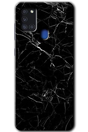 Galaxy A21s Kılıf HD Desen Baskılı Arka Kapak - Siyah Mermer 