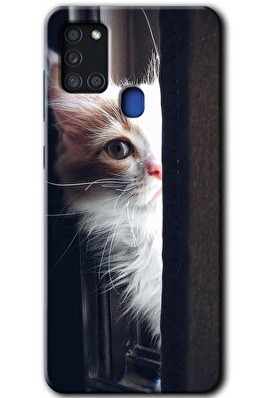 Galaxy A21s Kılıf HD Desen Baskılı Arka Kapak - Kedi Bakışı 