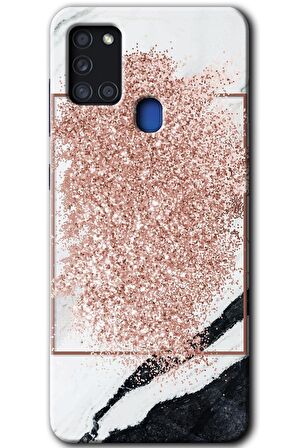 Galaxy A21s Kılıf HD Desen Baskılı Arka Kapak - Simli Mermer 
