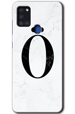 Galaxy A21s Kılıf HD Desen Baskılı Arka Kapak - Beyaz Mermer Desenli Ö Harfi 