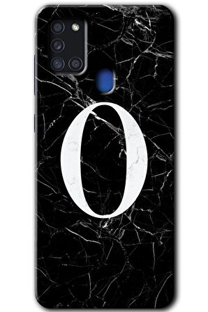 Galaxy A21s Kılıf HD Desen Baskılı Arka Kapak - Siyah Mermer Desenli O Harfi 