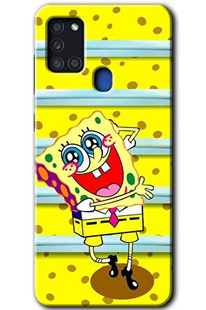 Galaxy A21s Kılıf HD Desen Baskılı Arka Kapak - Aşık Sünger Bob 