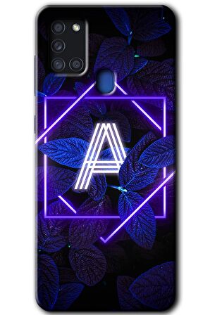 Galaxy A21s Kılıf HD Desen Baskılı Arka Kapak - Dark Neon Yaprak A Harfi 