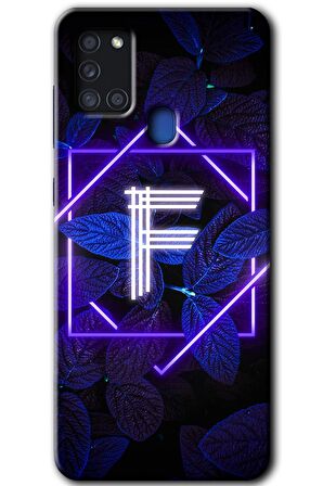 Galaxy A21s Kılıf HD Desen Baskılı Arka Kapak - Dark Neon Yaprak F Harfi 
