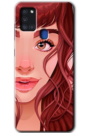 Galaxy A21s Kılıf HD Desen Baskılı Arka Kapak - Kızıl Kız 