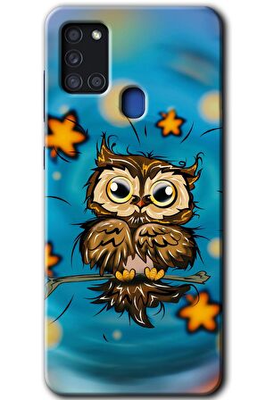Galaxy A21s Kılıf HD Desen Baskılı Arka Kapak - Owl Bird Stars 
