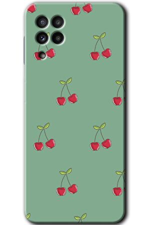 Galaxy A22 Kılıf HD Desen Baskılı Arka Kapak - Kiraz Berry 