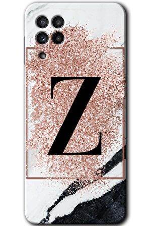 Galaxy A22 Kılıf HD Desen Baskılı Arka Kapak - Pembe Mermer Desenli Z Harfi 