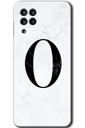 Galaxy A22 Kılıf HD Desen Baskılı Arka Kapak - Beyaz Mermer Desenli O Harfi 