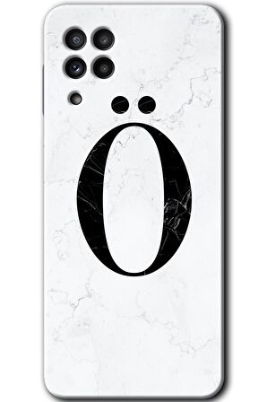 Galaxy A22 Kılıf HD Desen Baskılı Arka Kapak - Beyaz Mermer Desenli Ö Harfi 