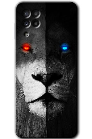 Galaxy A22 Kılıf HD Desen Baskılı Arka Kapak - Fire and Ice Lion 