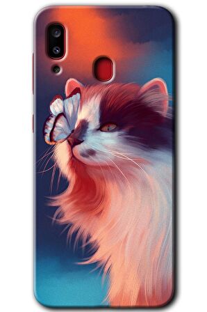 Galaxy A30 Kılıf HD Desen Baskılı Arka Kapak - Cat Butterfly 