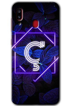 Galaxy A30 Kılıf HD Desen Baskılı Arka Kapak - Dark Neon Yaprak Ç Harfi 