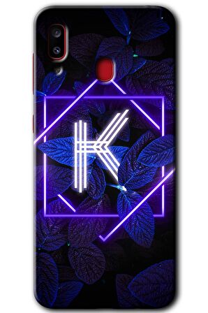 Galaxy A30 Kılıf HD Desen Baskılı Arka Kapak - Dark Neon Yaprak K Harfi 