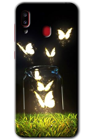 Galaxy A30 Kılıf HD Desen Baskılı Arka Kapak - Işıklı Kelebekler 
