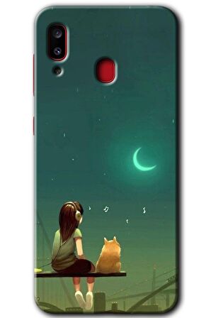 Galaxy A30 Kılıf HD Desen Baskılı Arka Kapak - Kedili Kız 