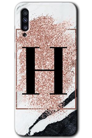 Galaxy A30s Kılıf HD Desen Baskılı Arka Kapak - Pembe Mermer Desenli H Harfi 
