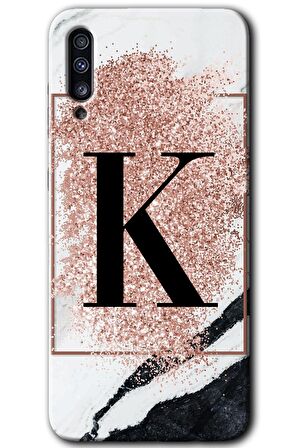 Galaxy A30s Kılıf HD Desen Baskılı Arka Kapak - Pembe Mermer Desenli K Harfi 