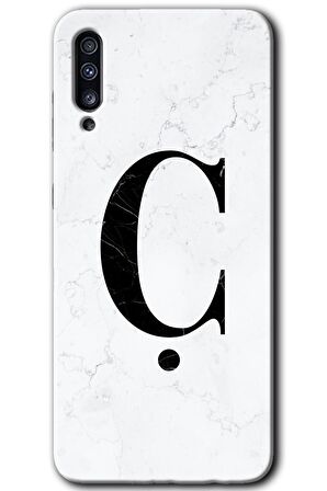 Galaxy A30s Kılıf HD Desen Baskılı Arka Kapak - Beyaz Mermer Desenli Ç Harfi 