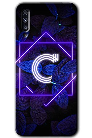 Galaxy A30s Kılıf HD Desen Baskılı Arka Kapak - Dark Neon Yaprak C Harfi 
