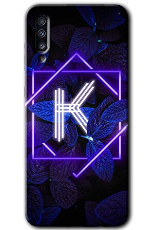 Galaxy A30s Kılıf HD Desen Baskılı Arka Kapak - Dark Neon Yaprak K Harfi 