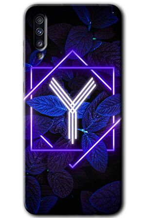 Galaxy A30s Kılıf HD Desen Baskılı Arka Kapak - Dark Neon Yaprak Y Harfi 