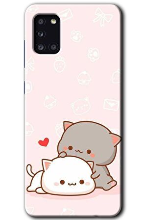 Galaxy A31 Kılıf HD Desen Baskılı Arka Kapak - Kedi Aşkı 