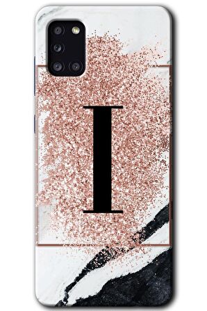 Galaxy A31 Kılıf HD Desen Baskılı Arka Kapak - Pembe Mermer Desenli I Harfi 