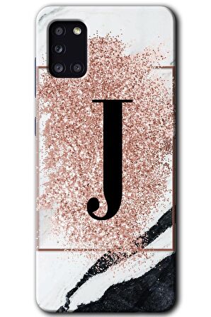 Galaxy A31 Kılıf HD Desen Baskılı Arka Kapak - Pembe Mermer Desenli J Harfi 