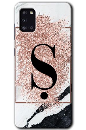 Galaxy A31 Kılıf HD Desen Baskılı Arka Kapak - Pembe Mermer Desenli Ş Harfi 