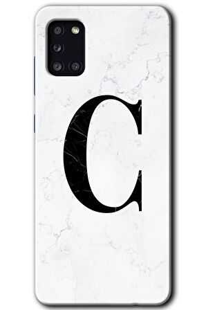 Galaxy A31 Kılıf HD Desen Baskılı Arka Kapak - Beyaz Mermer Desenli C Harfi 