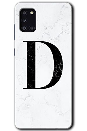 Galaxy A31 Kılıf HD Desen Baskılı Arka Kapak - Beyaz Mermer Desenli D Harfi 